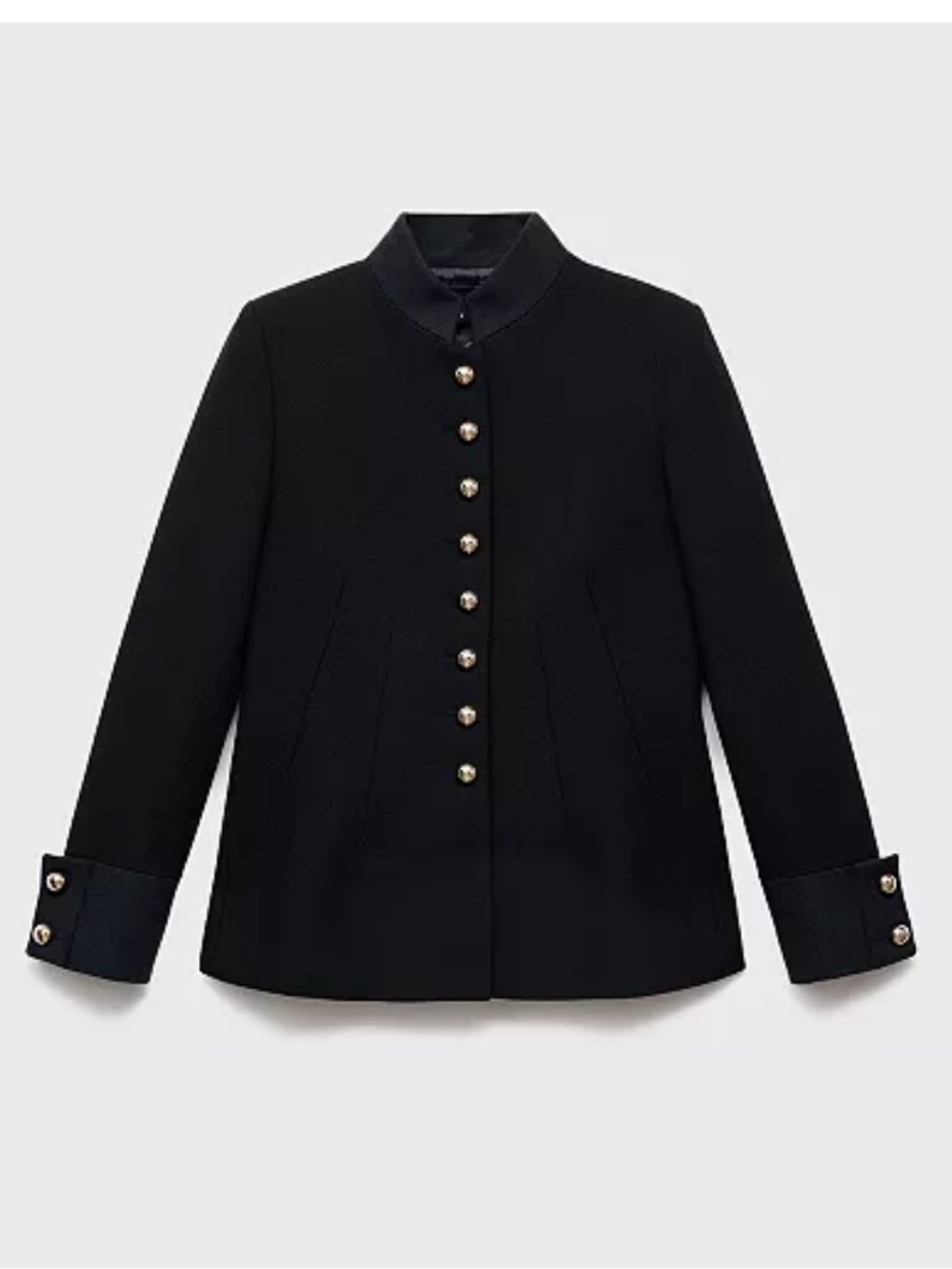 Mango Mandarin Jewel Button Strip Collar Jacket Women's Black With Navy Trim
